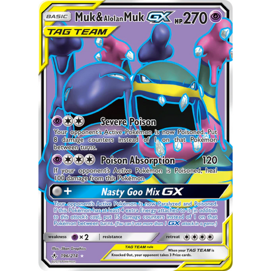 POKEMON TCG - MUK & ALOLAN MUK GX 196/214 UNBROKEN BONDS FULL ART