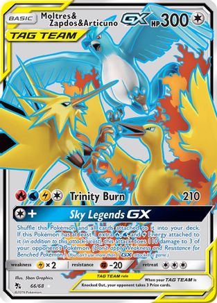 POKEMON TCG - Moltres & Zapdos & Articuno GX (Full Art) 066/68 Hidden Fates - Ultra Rare