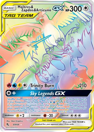 POKEMON TCG - Moltres & Zapdos & Articuno GX (Secret) 069/68 Hidden Fates - Secret Rare