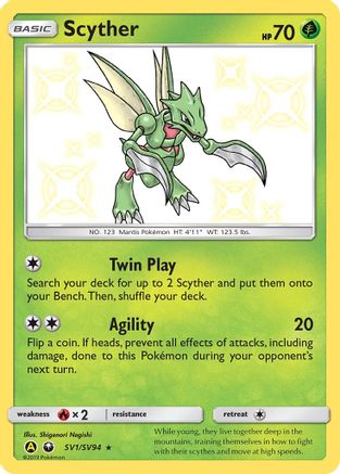 POKEMON TCG - Scyther SV1/SV94 Hidden Fates Shiny Vault - Shiny Holo Rare