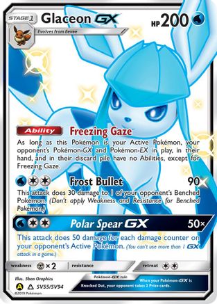 POKEMON TCG - Glaceon GX SV55/SV94 Hidden Fates Shiny Vault - Shiny Holo Rare