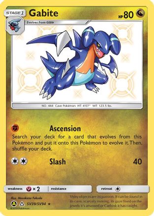 POKEMON TCG - Gabite SV39/SV94 Hidden Fates Shiny Vault - Shiny Holo Rare