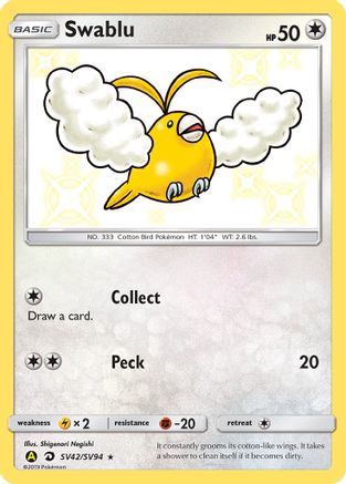 POKEMON TCG - Swablu SV42/SV94 Hidden Fates Shiny Vault - Shiny Holo Rare