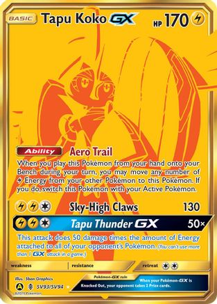 POKEMON TCG - Tapu Koko GX SV93 Hidden Fates Shiny Vault - Shiny Holo Rare