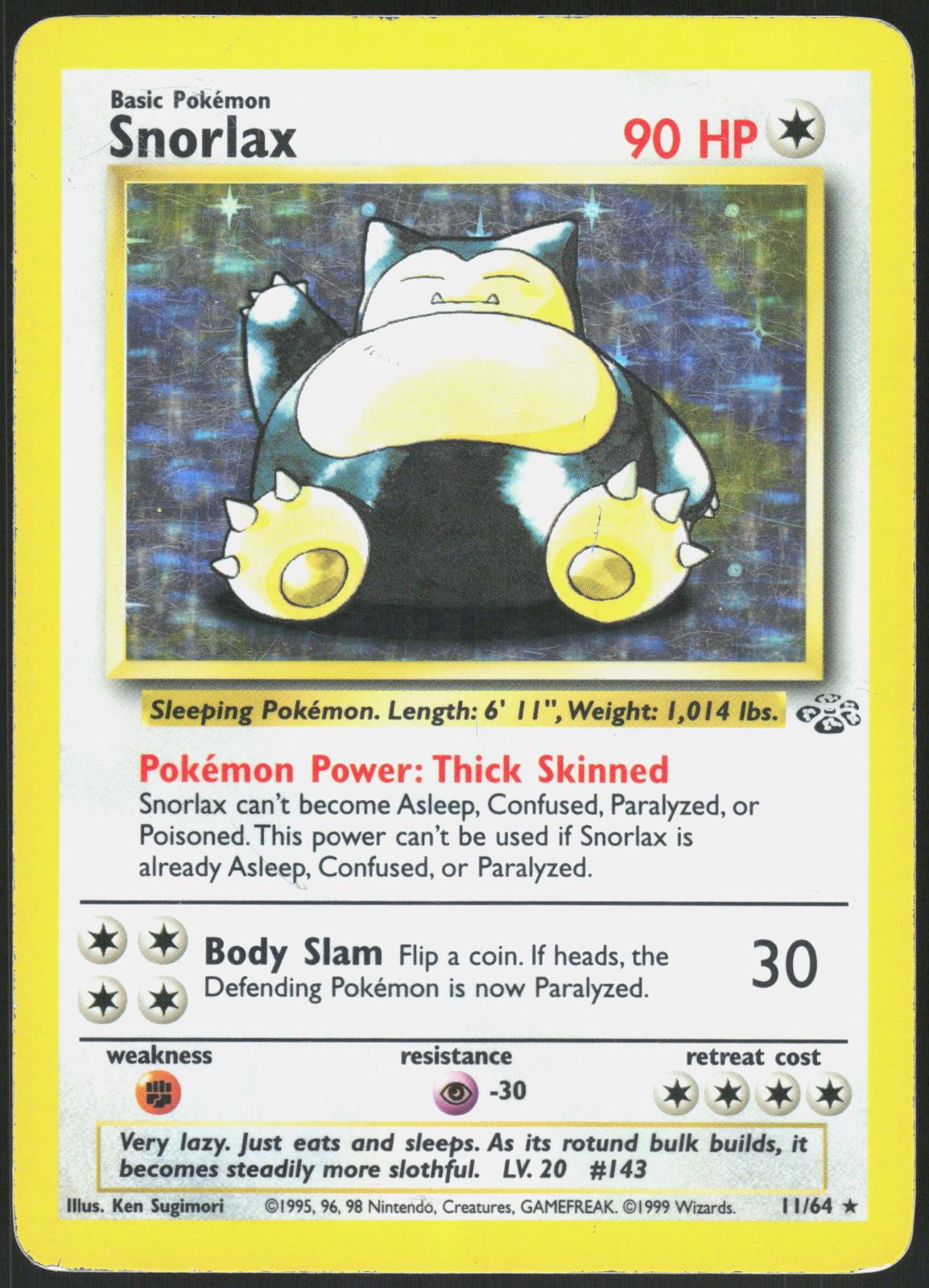 SNORLAX 11/64 JUNGLE POKEMON RARE UNLIMITED HOLO MP