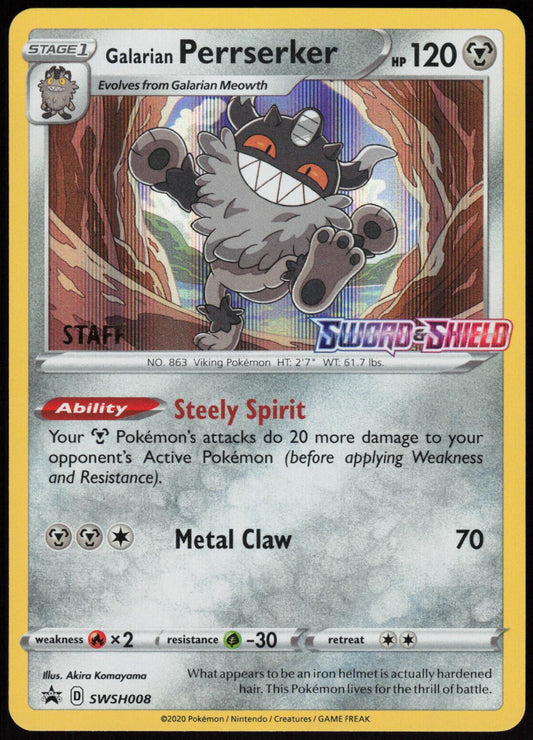 GALARIAN PERRSERKER (PRERELEASE) [STAFF] SWSH008 SWORD & SHIELD PROMO HOLO NM