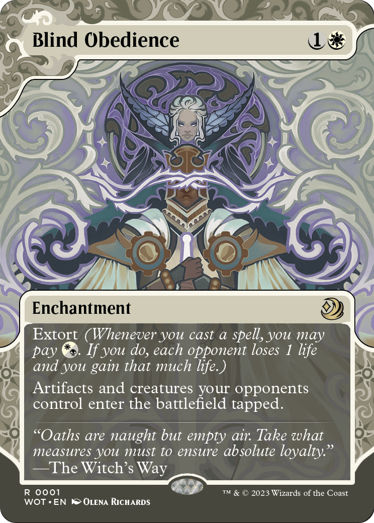 MAGIC: THE GATHERING  - Blind Obedience (WOT-001) - Wilds of Eldraine: Enchanting Tales: (Showcase) (Borderless) Foil