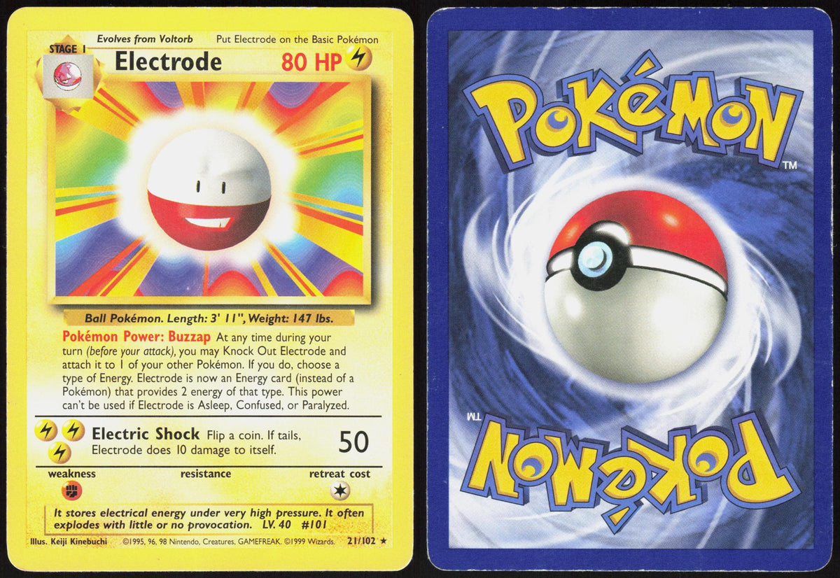 ELECTRODE 21/102 BASE SET UNLIMITED POKEMON RARE MP