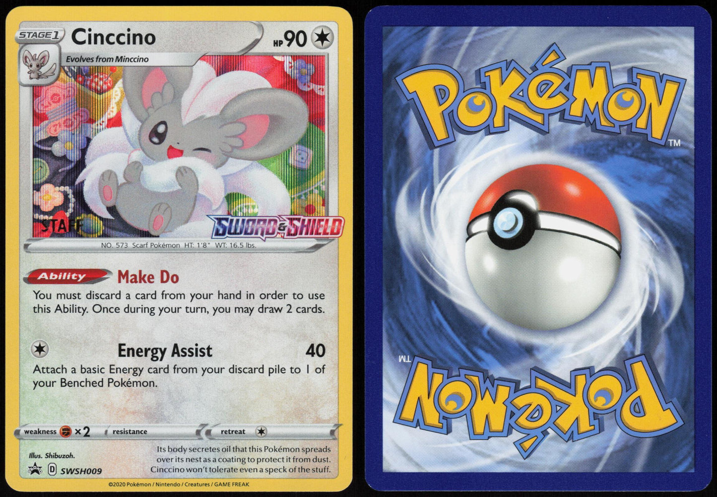 CINCCINO (PRERELEASE) [STAFF] SWSH009 SWORD & SHIELD PROMO POKEMON PROMO HOLO NM
