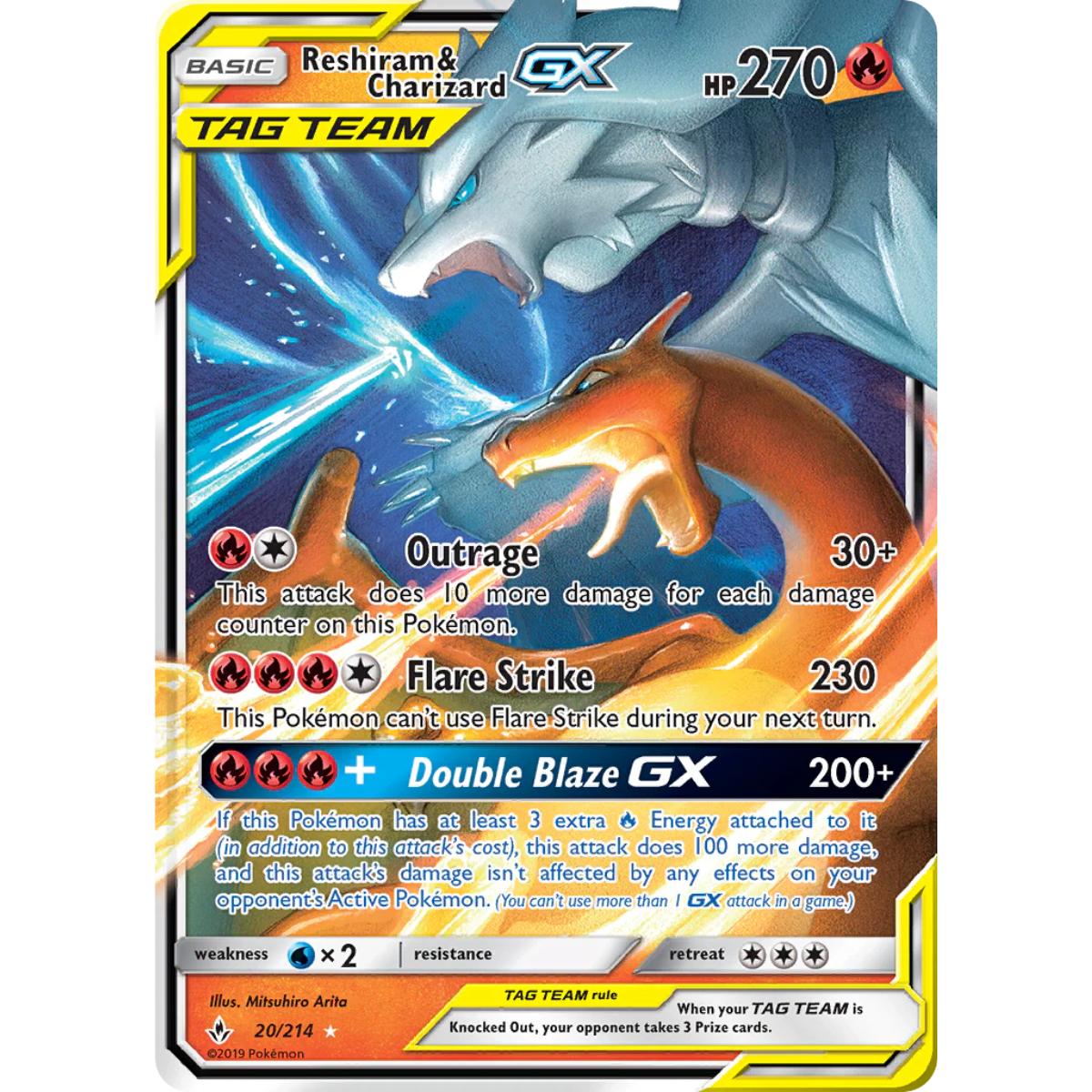 POKEMON TCG - RESHIRAM & CHARIZARD GX 20/214 UNBROKEN BONDS ULTRA RARE