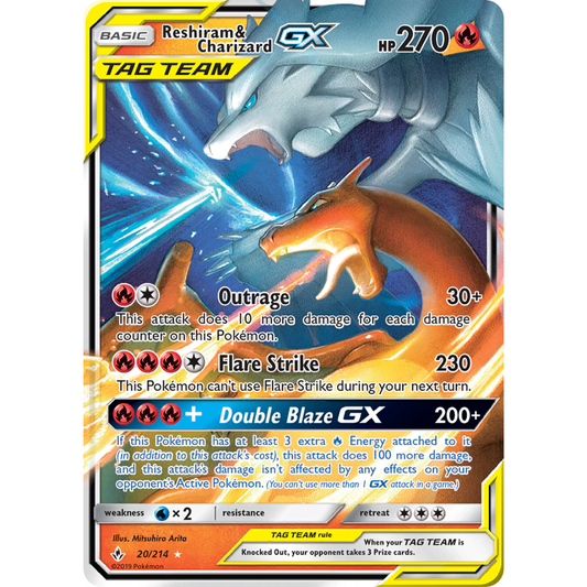 POKEMON TCG - RESHIRAM & CHARIZARD GX 20/214 UNBROKEN BONDS ULTRA RARE