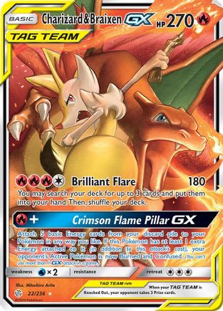 POKEMON TCG - Charizard & Braixen GX 022 SM  Cosmic Eclipse - Ultra Rare