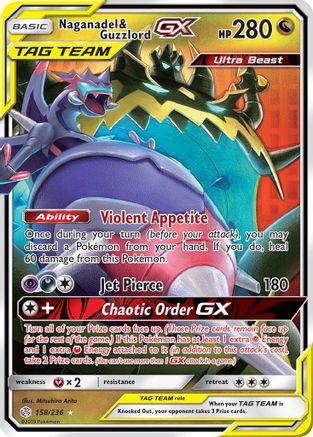 POKEMON TCG - Naganadel & Guzzlord GX 158 SM  Cosmic Eclipse - Ultra Rare