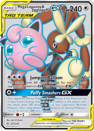 POKEMON TCG - Mega Lopunny & Jigglypuff GX (Full Art) SM  Cosmic Eclipse - Ultra Rare