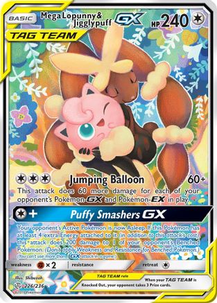 POKEMON TCG - Mega Lopunny & Jigglypuff GX (Alternate Full Art) SM  Cosmic Eclipse - Ultra Rare