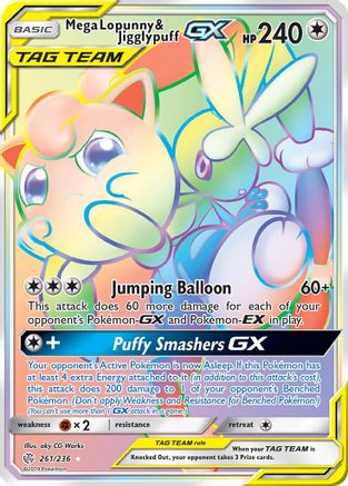 POKEMON TCG - Mega Lopunny & Jigglypuff GX (Secret) 261 SM  Cosmic Eclipse - Secret Rare