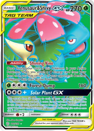 POKEMON TCG - Venusaur & Snivy GX (Full Art) SM  Cosmic Eclipse - Ultra Rare
