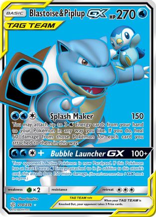 POKEMON TCG - Blastoise & Piplup GX (Full Art) SM  Cosmic Eclipse - Ultra Rare