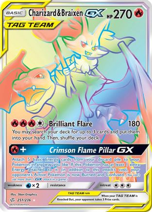 POKEMON TCG - Charizard & Braixen GX (Secret) 251 SM  Cosmic Eclipse - Secret Rare