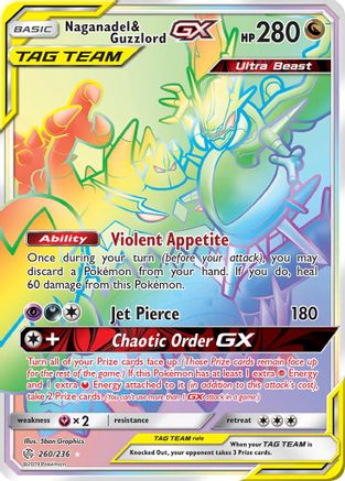 POKEMON TCG - Naganadel & Guzzlord GX (Secret) 260 SM  Cosmic Eclipse - Secret Rare