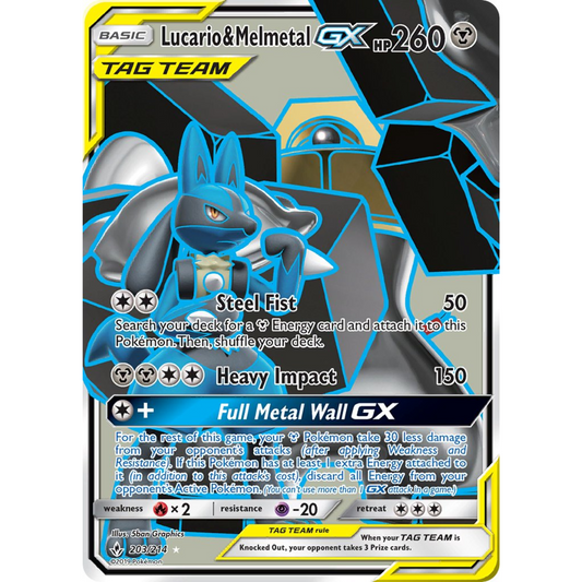 POKEMON TCG - LUCARIO & MELMETAL GX 203/214 UNBROKEN BONDS FULL ART