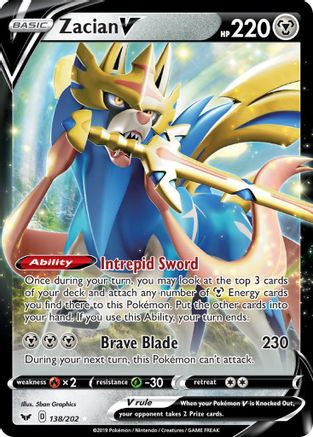 POKEMON TCG - Zacian V 138/202 SWSH01 Sword & Shield Base Set - Ultra Rare