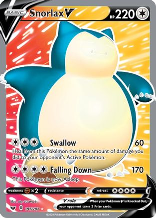 POKEMON TCG - Snorlax V (Full Art) 197/202 SWSH01 Sword & Shield Base Set - Ultra Rare