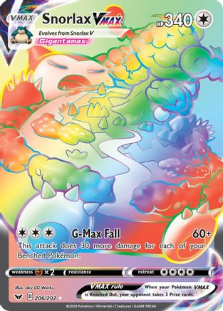 POKEMON TCG - Snorlax VMAX (Secret) 206/202 SWSH01 Sword & Shield Base Set - Secret Rare