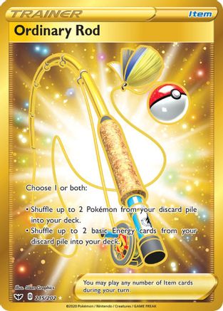 POKEMON TCG - Ordinary Rod (Secret) 215/202 SWSH01 Sword & Shield Base Set - Secret Rare