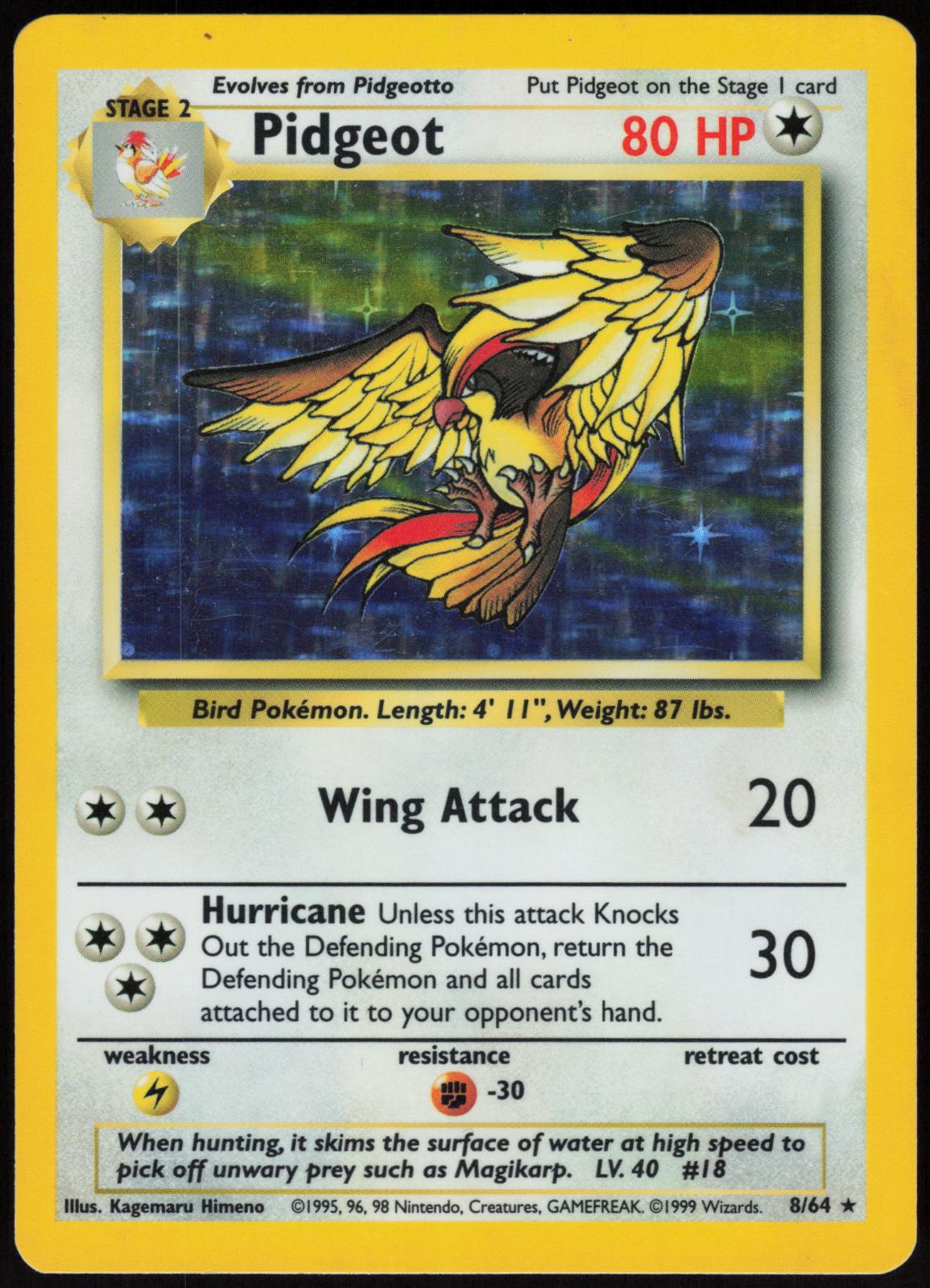 PIDGEOT 8/64 JUNGLE POKEMON RARE UNLIMITED HOLO HP