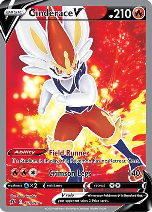 POKEMON TCG - Cinderace V (Full Art) 178/192 SWSH02 Rebel Clash - Ultra Rare