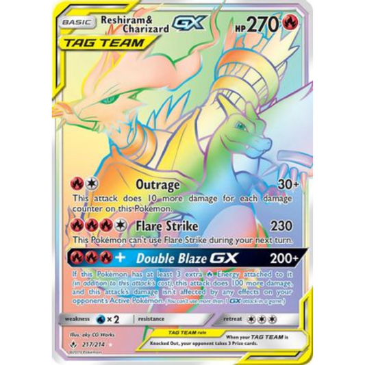 POKEMON TCG - RESHIRAM & CHARIZARD GX 217/214 UNBROKEN BONDS SECRET RARE