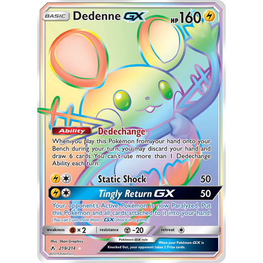 POKEMON TCG - DEDENNE GX 219/214 UNBROKEN BONDS SECRET RARE LP