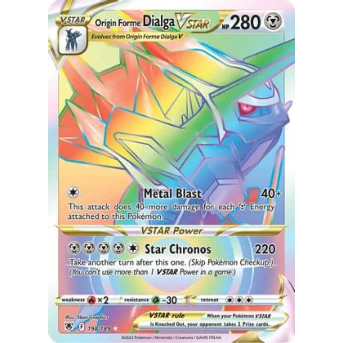 POKEMON TCG - ORIGIN FORME DIALGA VSTAR 198/189 ASTRAL RADIANCE RAINBOW RARE
