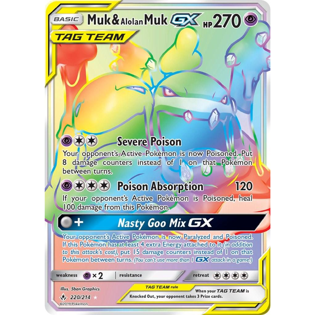 POKEMON TCG - MUK & ALOLAN MUK GX 220/214 UNBROKEN BONDS SECRET RARE