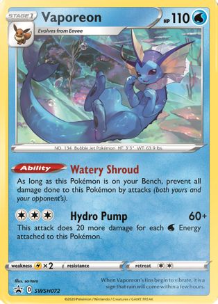 POKEMON TCG - Vaporeon SWSH072 SWSH Sword & Shield Promo Cards - Promo