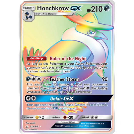 POKEMON TCG - HONCHKROW GX 223/214 UNBROKEN BONDS RAINBOW RARE