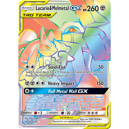 POKEMON TCG - LUCARIO & MELMETAL GX 224/214 UNBROKEN BONDS SECRET RARE