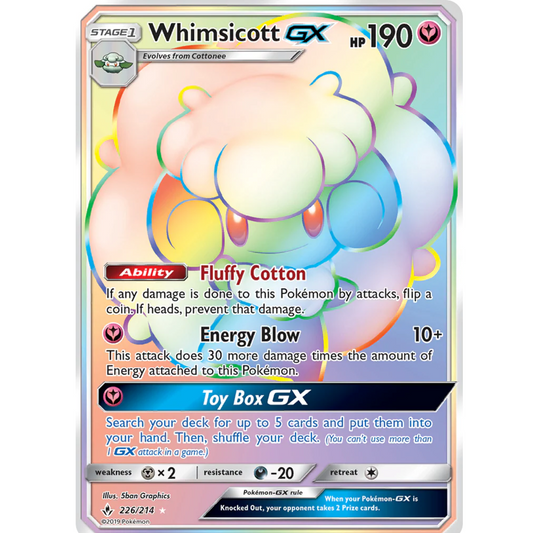 POKEMON TCG - WHIMSICOTT GX 226/214 UNBROKEN BONDS SECRET RARE