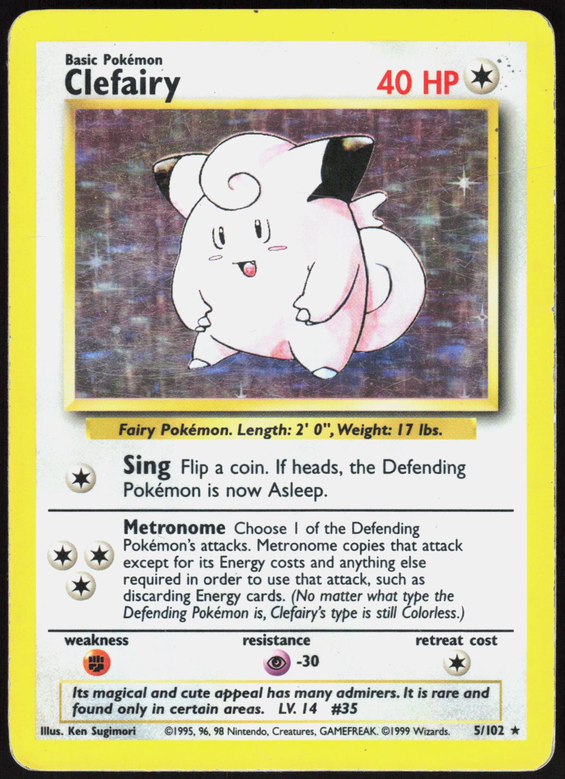 CLEFAIRY 5/102 BASE SET UNLIMITED POKEMON HOLO RARE MP