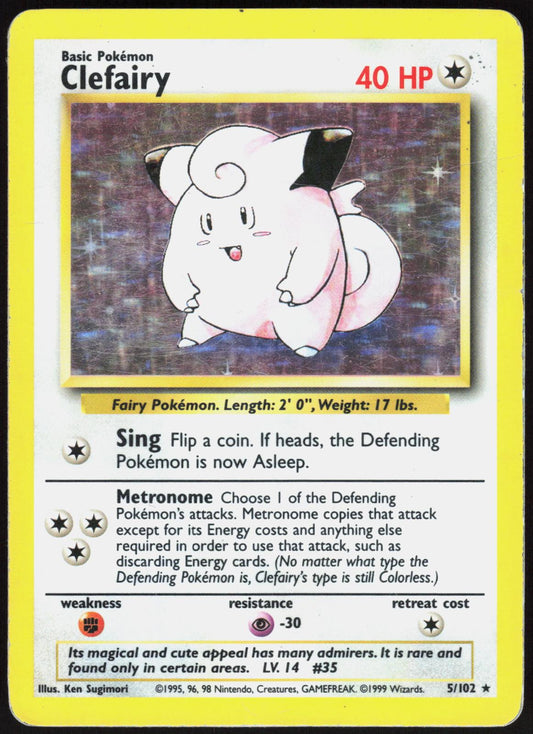 CLEFAIRY 5/102 BASE SET UNLIMITED POKEMON HOLO RARE MP