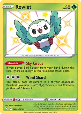POKEMON TCG - Rowlet SV001/SV122 Shining Fates Shiny Vault - Shiny Holo Rare
