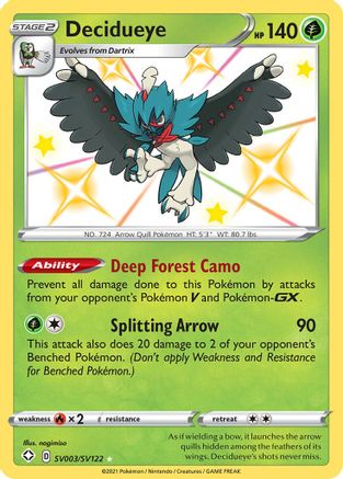 POKEMON TCG - Decidueye SV003/SV122 Shining Fates Shiny Vault - Shiny Holo Rare