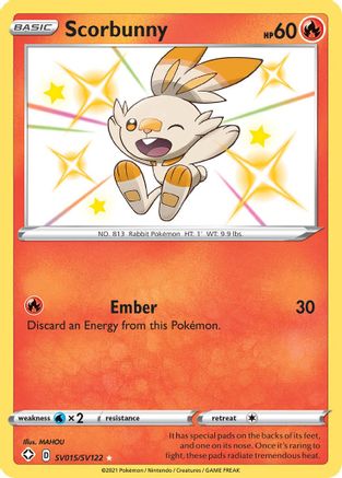 POKEMON TCG - Scorbunny SV015/SV122 Shining Fates Shiny Vault - Shiny Holo Rare