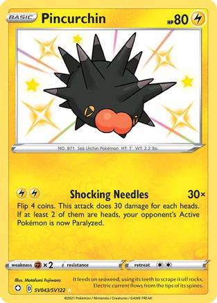 POKEMON TCG - Pincurchin SV043/SV122 Shining Fates Shiny Vault - Shiny Holo Rare
