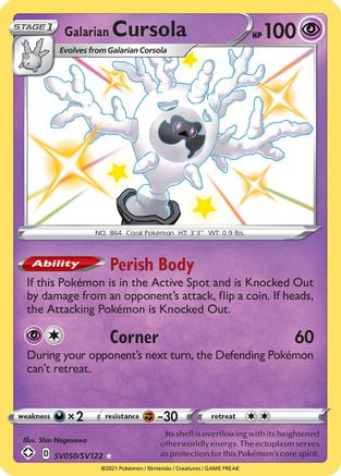POKEMON TCG - Galarian Cursola SV050/SV122 Shining Fates Shiny Vault - Shiny Holo Rare