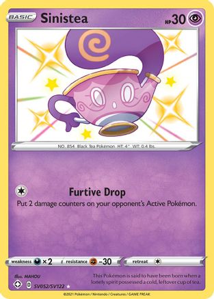 POKEMON TCG - Sinistea SV052/SV122 Shining Fates Shiny Vault - Shiny Holo Rare