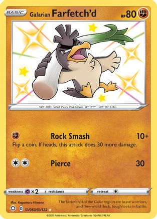 POKEMON TCG - Galarian Farfetch'd SV063/SV122 Shining Fates Shiny Vault - Shiny Holo Rare