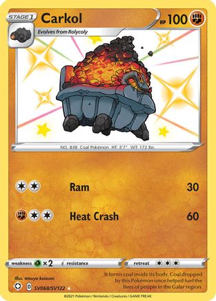 POKEMON TCG - Carkol SV068/SV122 Shining Fates Shiny Vault - Shiny Holo Rare