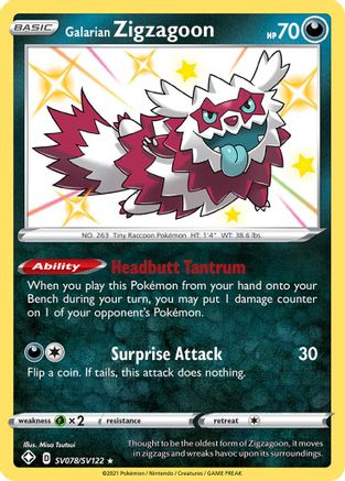 POKEMON TCG - Galarian Zigzagoon SV078/SV122 Shining Fates Shiny Vault - Shiny Holo Rare